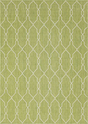 Green 7' 1 x 10' Outdoor Trellis Rectangle Area Rug Weather Resistant for Patio, Deck, Terrace, Balcony, Porch Geometric Design Water Safe Outside Carpet for Sale at Rug Engine