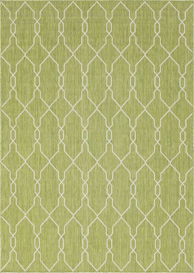 Green 7' 1 x 10' Outdoor Trellis Rectangle Area Rug Weather Resistant for Patio, Deck, Terrace, Balcony, Porch Geometric Design Water Safe Outside Carpet for Sale at Rug Engine