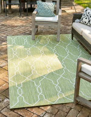 Green 7' 10 x 11' Outdoor Trellis Rectangle Area Rug Weather Resistant for Patio, Deck, Terrace, Balcony, Porch Geometric Design Water Safe Outside Carpet for Sale at Rug Engine