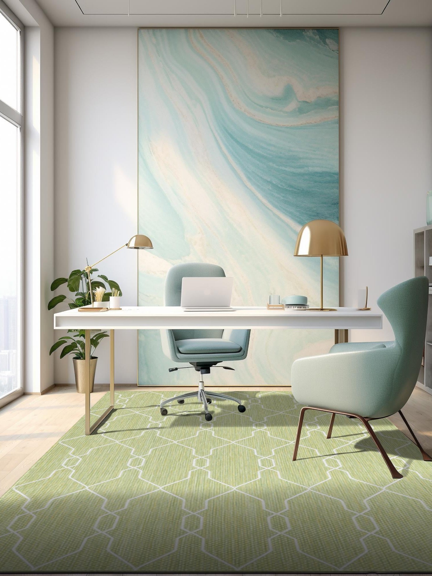 Green 6' 1 x 9' Outdoor Trellis Rectangle Area Rug Weather Resistant for Patio, Deck, Terrace, Balcony, Porch Geometric Design Water Safe Outside Carpet for Sale at Rug Engine