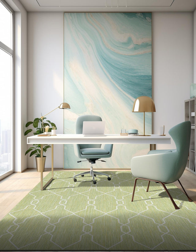 Green 4' 1 x 6' 1 Outdoor Trellis Rectangle Area Rug Weather Resistant for Patio, Deck, Terrace, Balcony, Porch Geometric Design Water Safe Outside Carpet for Sale at Rug Engine