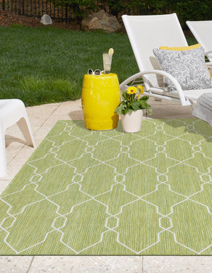 Green 7' 10 x 11' Outdoor Trellis Rectangle Area Rug Weather Resistant for Patio, Deck, Terrace, Balcony, Porch Geometric Design Water Safe Outside Carpet for Sale at Rug Engine