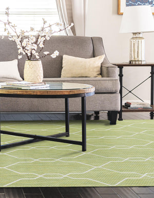 Green 4' 1 x 6' 1 Outdoor Trellis Rectangle Area Rug Weather Resistant for Patio, Deck, Terrace, Balcony, Porch Geometric Design Water Safe Outside Carpet for Sale at Rug Engine