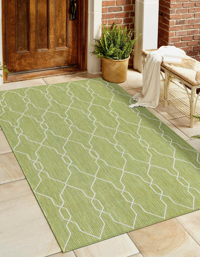 Green 4' 1 x 6' 1 Outdoor Trellis Rectangle Area Rug Weather Resistant for Patio, Deck, Terrace, Balcony, Porch Geometric Design Water Safe Outside Carpet for Sale at Rug Engine