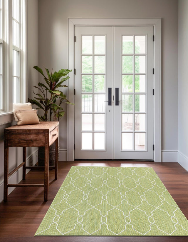 Green 7' 10 x 11' Outdoor Trellis Rectangle Area Rug Weather Resistant for Patio, Deck, Terrace, Balcony, Porch Geometric Design Water Safe Outside Carpet for Sale at Rug Engine