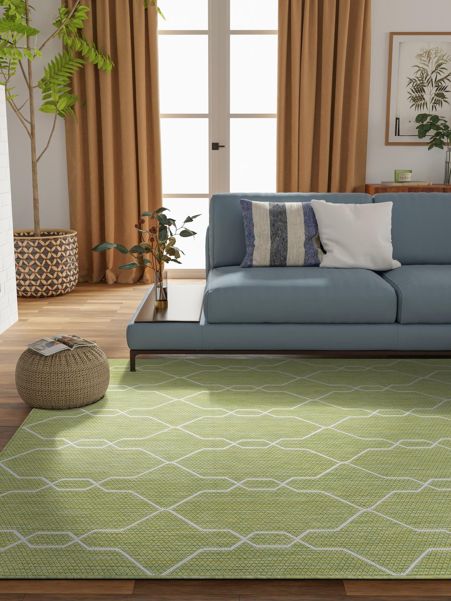 Green 4' 1 x 6' 1 Outdoor Trellis Rectangle Area Rug Weather Resistant for Patio, Deck, Terrace, Balcony, Porch Geometric Design Water Safe Outside Carpet for Sale at Rug Engine