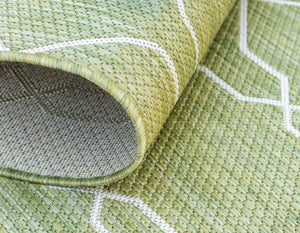 Green 5' 3 x 8' Outdoor Trellis Rectangle Area Rug Weather Resistant for Patio, Deck, Terrace, Balcony, Porch Geometric Design Water Safe Outside Carpet for Sale at Rug Engine