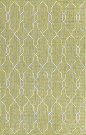 Green 5' 3 x 8' Outdoor Trellis Rectangle Area Rug Weather Resistant for Patio, Deck, Terrace, Balcony, Porch Geometric Design Water Safe Outside Carpet for Sale at Rug Engine