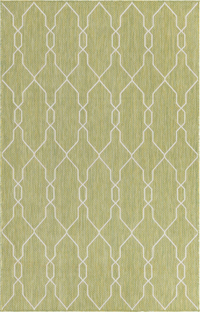 Green 5' 3 x 8' Outdoor Trellis Rectangle Area Rug Weather Resistant for Patio, Deck, Terrace, Balcony, Porch Geometric Design Water Safe Outside Carpet for Sale at Rug Engine