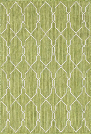 Green 4' 1 x 6' 1 Outdoor Trellis Rectangle Area Rug Weather Resistant for Patio, Deck, Terrace, Balcony, Porch Geometric Design Water Safe Outside Carpet for Sale at Rug Engine