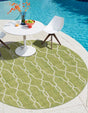 Green 4' 1 x 4' 1 Outdoor Trellis Round Area Rug Weather Resistant for Patio, Deck, Terrace, Balcony, Porch Geometric Design Water Safe Outside Carpet for Sale at Rug Engine