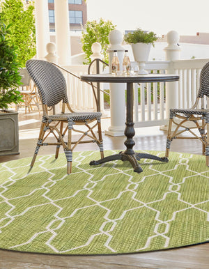 Green 4' 1 x 4' 1 Outdoor Trellis Round Area Rug Weather Resistant for Patio, Deck, Terrace, Balcony, Porch Geometric Design Water Safe Outside Carpet for Sale at Rug Engine
