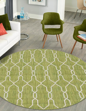 Green 4' 1 x 4' 1 Outdoor Trellis Round Area Rug Weather Resistant for Patio, Deck, Terrace, Balcony, Porch Geometric Design Water Safe Outside Carpet for Sale at Rug Engine