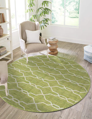 Green 4' 1 x 4' 1 Outdoor Trellis Round Area Rug Weather Resistant for Patio, Deck, Terrace, Balcony, Porch Geometric Design Water Safe Outside Carpet for Sale at Rug Engine