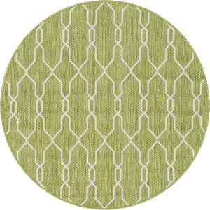 Green 4' 1 x 4' 1 Outdoor Trellis Round Area Rug Weather Resistant for Patio, Deck, Terrace, Balcony, Porch Geometric Design Water Safe Outside Carpet for Sale at Rug Engine