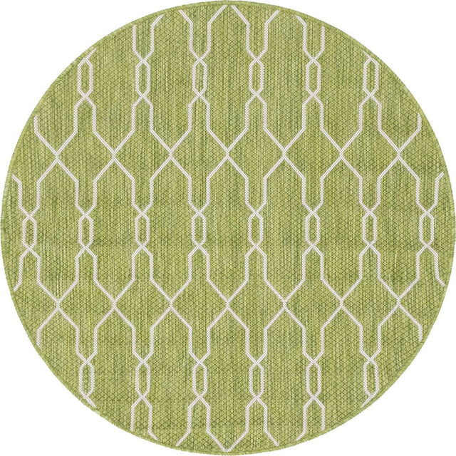 Green 4' 1 x 4' 1 Outdoor Trellis Round Area Rug Weather Resistant for Patio, Deck, Terrace, Balcony, Porch Geometric Design Water Safe Outside Carpet for Sale at Rug Engine