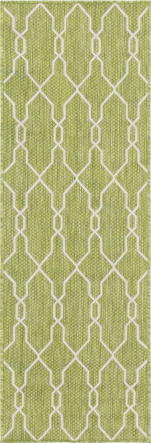 Green 2' x 6' 1 Outdoor Trellis Runner Area Rug Weather Resistant for Patio, Deck, Terrace, Balcony, Porch Geometric Design Water Safe Outside Carpet for Sale at Rug Engine