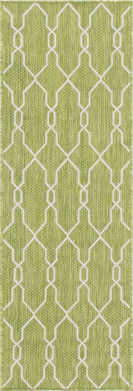 Green 2' x 6' 1 Outdoor Trellis Runner Area Rug Weather Resistant for Patio, Deck, Terrace, Balcony, Porch Geometric Design Water Safe Outside Carpet for Sale at Rug Engine