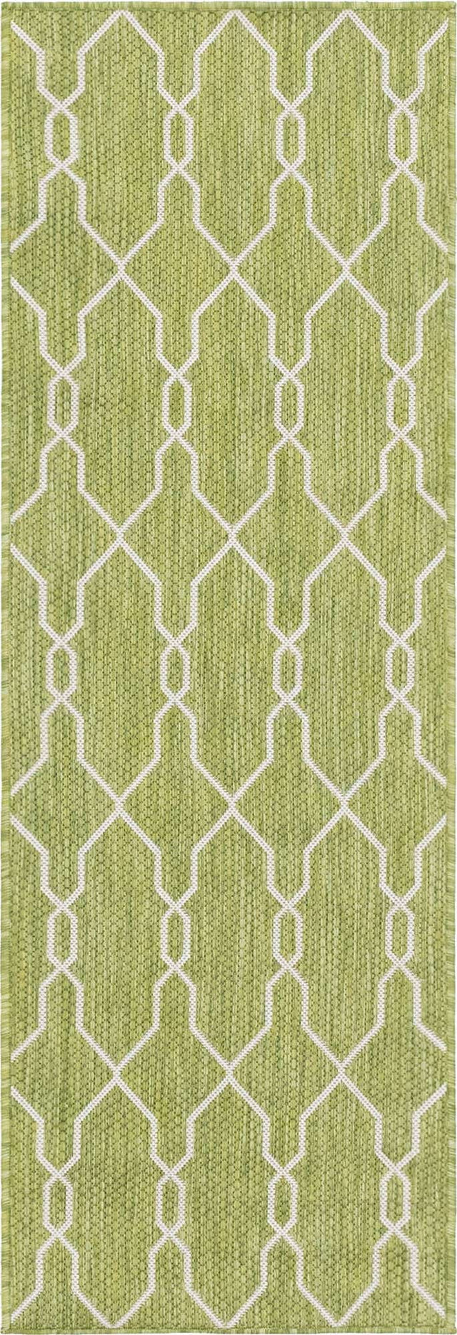 Green 2' x 6' 1 Outdoor Trellis Runner Area Rug Weather Resistant for Patio, Deck, Terrace, Balcony, Porch Geometric Design Water Safe Outside Carpet for Sale at Rug Engine