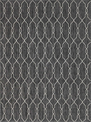 Charcoal 9' x 12' Outdoor Trellis Rectangle Area Rug Weather Resistant for Patio, Deck, Terrace, Balcony, Porch Geometric Design Water Safe Outside Carpet for Sale at Rug Engine