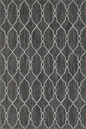 Charcoal 6' 1 x 9' Outdoor Trellis Rectangle Area Rug Weather Resistant for Patio, Deck, Terrace, Balcony, Porch Geometric Design Water Safe Outside Carpet for Sale at Rug Engine