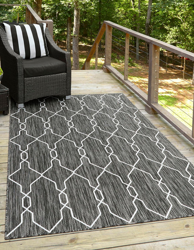 Charcoal 5' 3 x 8' Outdoor Trellis Rectangle Area Rug Weather Resistant for Patio, Deck, Terrace, Balcony, Porch Geometric Design Water Safe Outside Carpet for Sale at Rug Engine