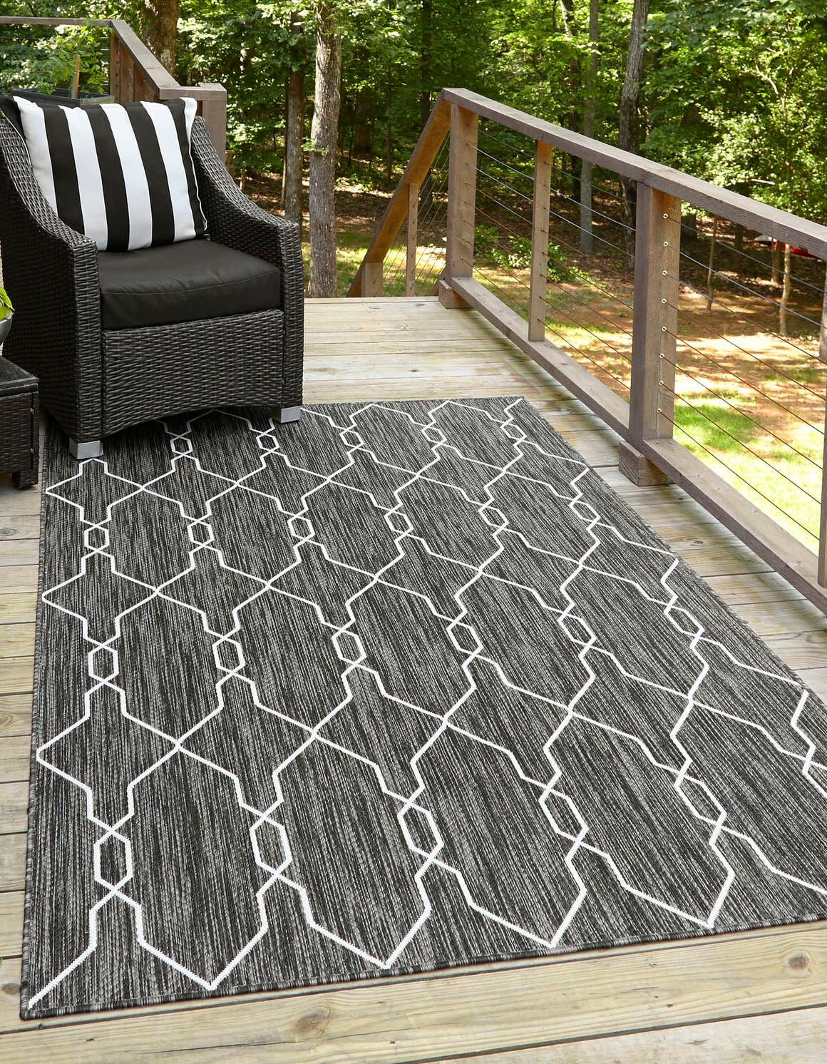 Charcoal 7' 10 x 11' Outdoor Trellis Rectangle Area Rug Weather Resistant for Patio, Deck, Terrace, Balcony, Porch Geometric Design Water Safe Outside Carpet for Sale at Rug Engine