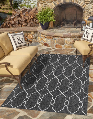 Charcoal 6' 1 x 9' Outdoor Trellis Rectangle Area Rug Weather Resistant for Patio, Deck, Terrace, Balcony, Porch Geometric Design Water Safe Outside Carpet for Sale at Rug Engine