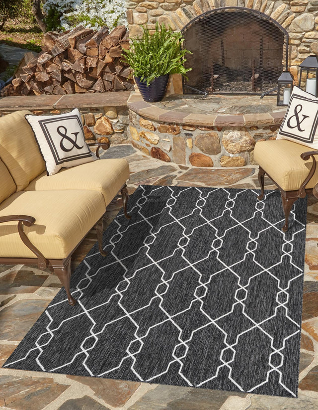 Charcoal 5' 3 x 8' Outdoor Trellis Rectangle Area Rug Weather Resistant for Patio, Deck, Terrace, Balcony, Porch Geometric Design Water Safe Outside Carpet for Sale at Rug Engine