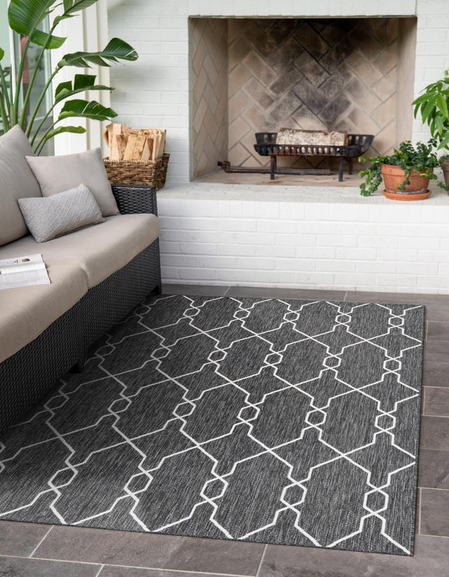Charcoal 5' 3 x 8' Outdoor Trellis Rectangle Area Rug Weather Resistant for Patio, Deck, Terrace, Balcony, Porch Geometric Design Water Safe Outside Carpet for Sale at Rug Engine