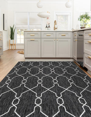 Charcoal 5' 3 x 8' Outdoor Trellis Rectangle Area Rug Weather Resistant for Patio, Deck, Terrace, Balcony, Porch Geometric Design Water Safe Outside Carpet for Sale at Rug Engine