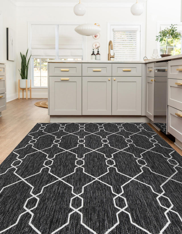 Charcoal 5' 3 x 8' Outdoor Trellis Rectangle Area Rug Weather Resistant for Patio, Deck, Terrace, Balcony, Porch Geometric Design Water Safe Outside Carpet for Sale at Rug Engine