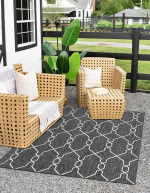 Charcoal 5' 3 x 8' Outdoor Trellis Rectangle Area Rug Weather Resistant for Patio, Deck, Terrace, Balcony, Porch Geometric Design Water Safe Outside Carpet for Sale at Rug Engine