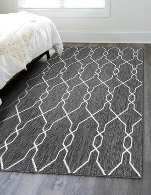 Charcoal 5' 3 x 8' Outdoor Trellis Rectangle Area Rug Weather Resistant for Patio, Deck, Terrace, Balcony, Porch Geometric Design Water Safe Outside Carpet for Sale at Rug Engine