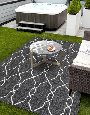 Charcoal 6' 1 x 9' Outdoor Trellis Rectangle Area Rug Weather Resistant for Patio, Deck, Terrace, Balcony, Porch Geometric Design Water Safe Outside Carpet for Sale at Rug Engine