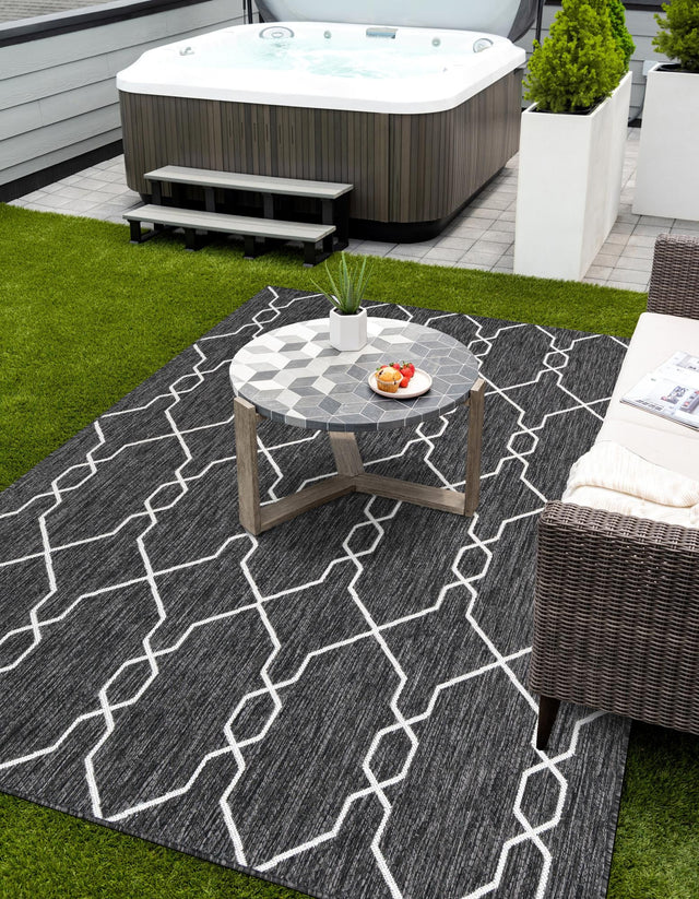 Charcoal 5' 3 x 8' Outdoor Trellis Rectangle Area Rug Weather Resistant for Patio, Deck, Terrace, Balcony, Porch Geometric Design Water Safe Outside Carpet for Sale at Rug Engine