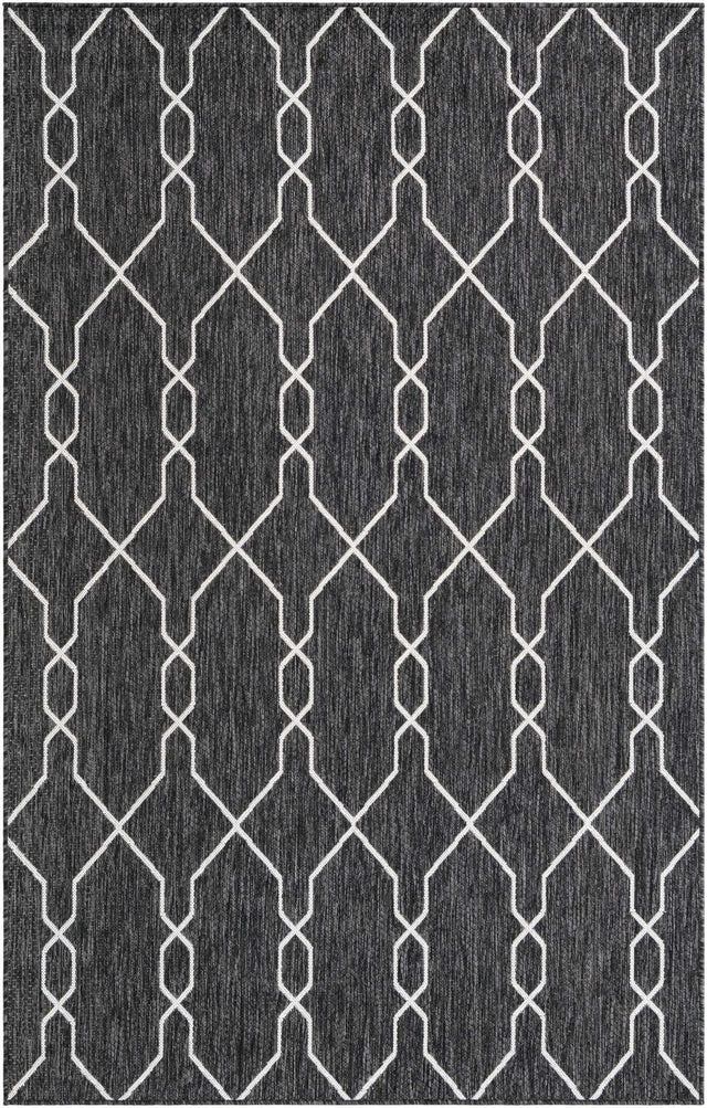 Charcoal 5' 3 x 8' Outdoor Trellis Rectangle Area Rug Weather Resistant for Patio, Deck, Terrace, Balcony, Porch Geometric Design Water Safe Outside Carpet for Sale at Rug Engine