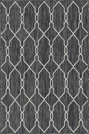 Charcoal 4' 1 x 6' 1 Outdoor Trellis Rectangle Area Rug Weather Resistant for Patio, Deck, Terrace, Balcony, Porch Geometric Design Water Safe Outside Carpet for Sale at Rug Engine
