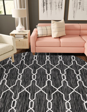 Charcoal 4' 1 x 4' 1 Outdoor Trellis Round Area Rug Weather Resistant for Patio, Deck, Terrace, Balcony, Porch Geometric Design Water Safe Outside Carpet for Sale at Rug Engine