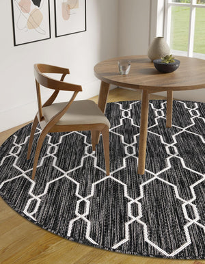Charcoal 4' 1 x 4' 1 Outdoor Trellis Round Area Rug Weather Resistant for Patio, Deck, Terrace, Balcony, Porch Geometric Design Water Safe Outside Carpet for Sale at Rug Engine