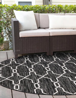 Charcoal 4' 1 x 4' 1 Outdoor Trellis Round Area Rug Weather Resistant for Patio, Deck, Terrace, Balcony, Porch Geometric Design Water Safe Outside Carpet for Sale at Rug Engine