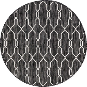 Charcoal 4' 1 x 4' 1 Outdoor Trellis Round Area Rug Weather Resistant for Patio, Deck, Terrace, Balcony, Porch Geometric Design Water Safe Outside Carpet for Sale at Rug Engine