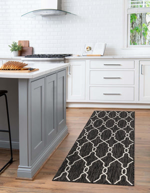 Charcoal 2' x 6' 1 Outdoor Trellis Runner Area Rug Weather Resistant for Patio, Deck, Terrace, Balcony, Porch Geometric Design Water Safe Outside Carpet for Sale at Rug Engine
