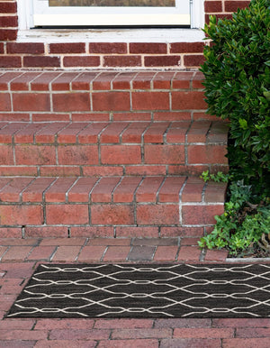 Charcoal 2' x 6' 1 Outdoor Trellis Runner Area Rug Weather Resistant for Patio, Deck, Terrace, Balcony, Porch Geometric Design Water Safe Outside Carpet for Sale at Rug Engine