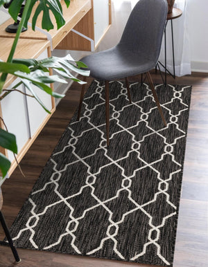 Charcoal 2' x 6' 1 Outdoor Trellis Runner Area Rug Weather Resistant for Patio, Deck, Terrace, Balcony, Porch Geometric Design Water Safe Outside Carpet for Sale at Rug Engine