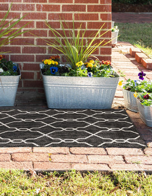 Charcoal 2' x 6' 1 Outdoor Trellis Runner Area Rug Weather Resistant for Patio, Deck, Terrace, Balcony, Porch Geometric Design Water Safe Outside Carpet for Sale at Rug Engine