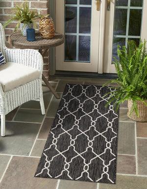 Charcoal 2' x 6' 1 Outdoor Trellis Runner Area Rug Weather Resistant for Patio, Deck, Terrace, Balcony, Porch Geometric Design Water Safe Outside Carpet for Sale at Rug Engine