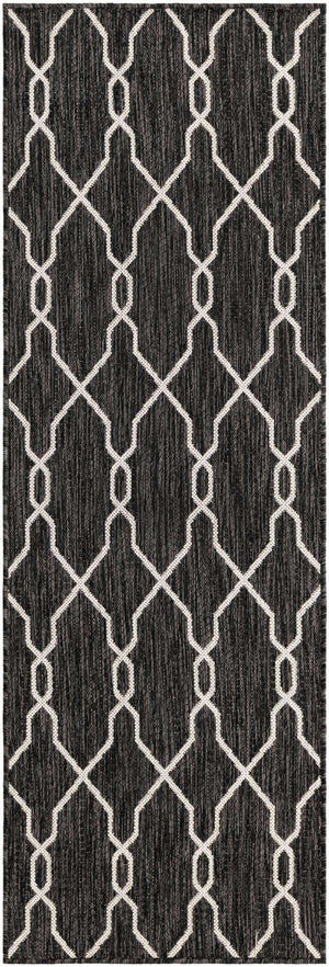 Charcoal 2' x 6' 1 Outdoor Trellis Runner Area Rug Weather Resistant for Patio, Deck, Terrace, Balcony, Porch Geometric Design Water Safe Outside Carpet for Sale at Rug Engine