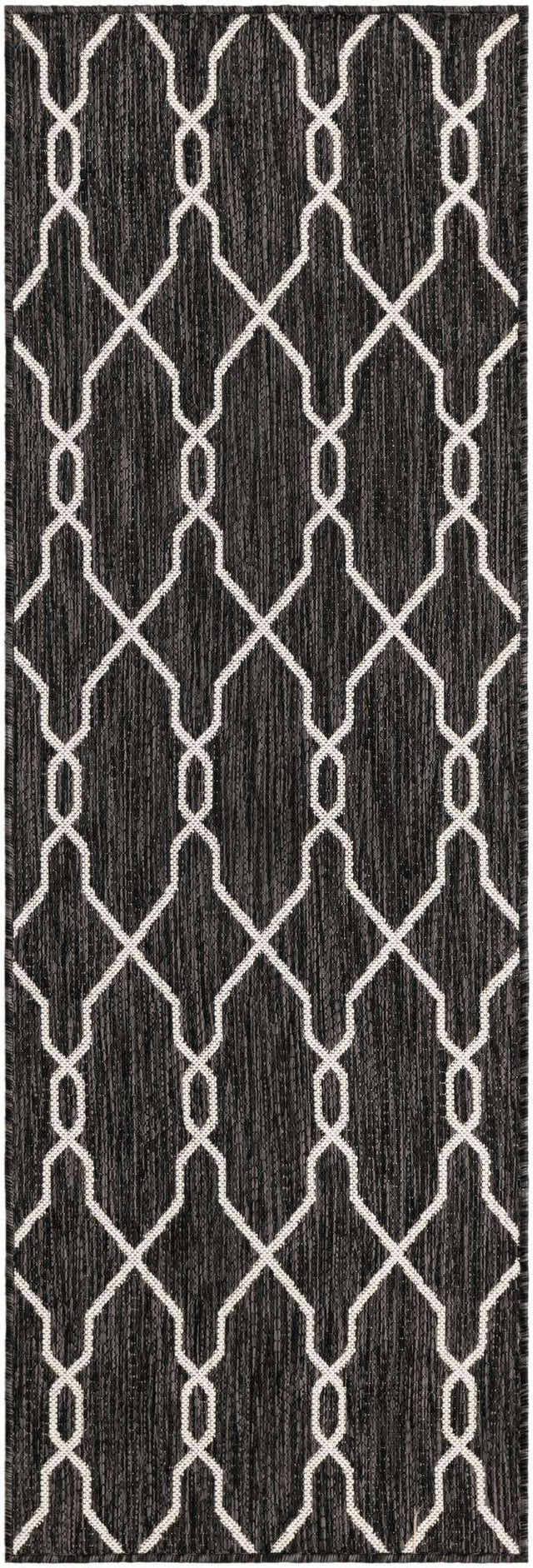 Charcoal 2' x 6' 1 Outdoor Trellis Runner Area Rug Weather Resistant for Patio, Deck, Terrace, Balcony, Porch Geometric Design Water Safe Outside Carpet for Sale at Rug Engine