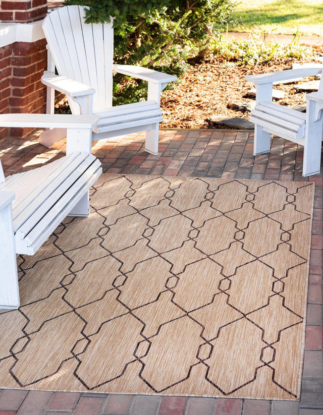 Natural 8' x 11' 4 Outdoor Trellis Rectangle Area Rug Weather Resistant for Patio, Deck, Terrace, Balcony, Porch Geometric Design Water Safe Outside Carpet for Sale at Rug Engine